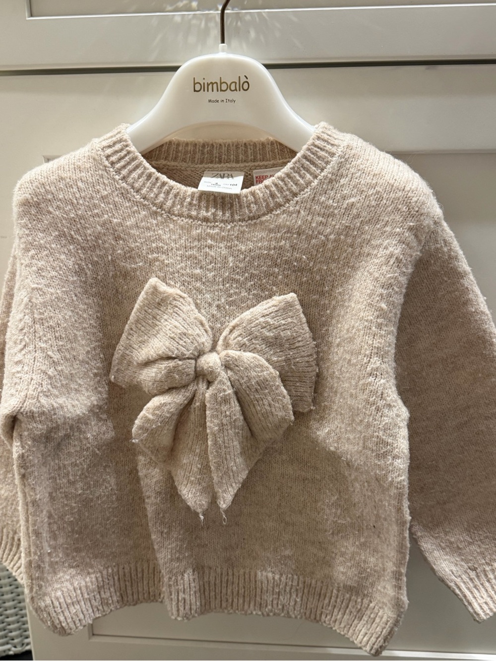 Zara Cream Knit Sweater with Front Bow